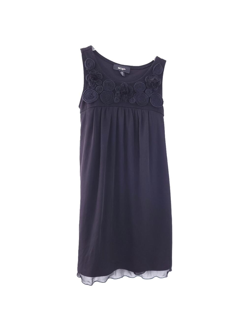 BCX Girls Black Sleeveless Dress Size 8, Tonal Rosettes, Casual Comfy